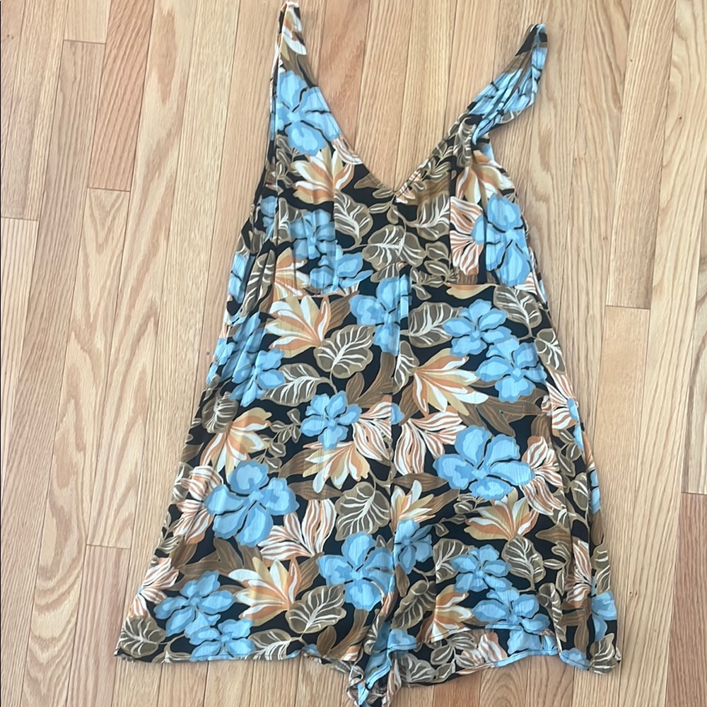 Floral Print Romper in Blue and Brown